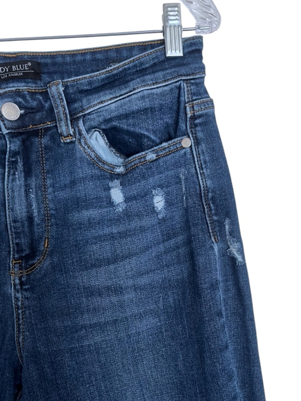 Judy Blue Wide Leg Dark Wash High Rise Distressed Jeans size 9/29 - Picture 6 of 10